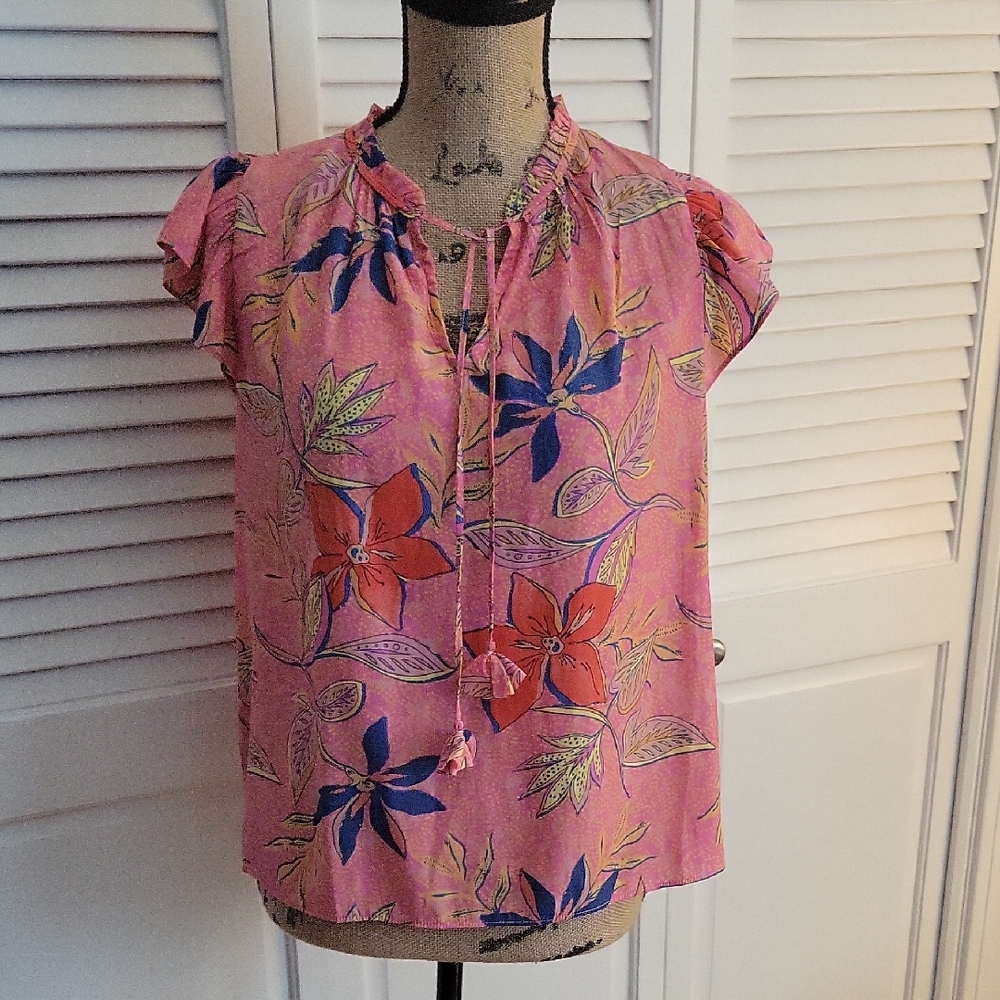 Rose & Olive Floral Pink Blouse - M